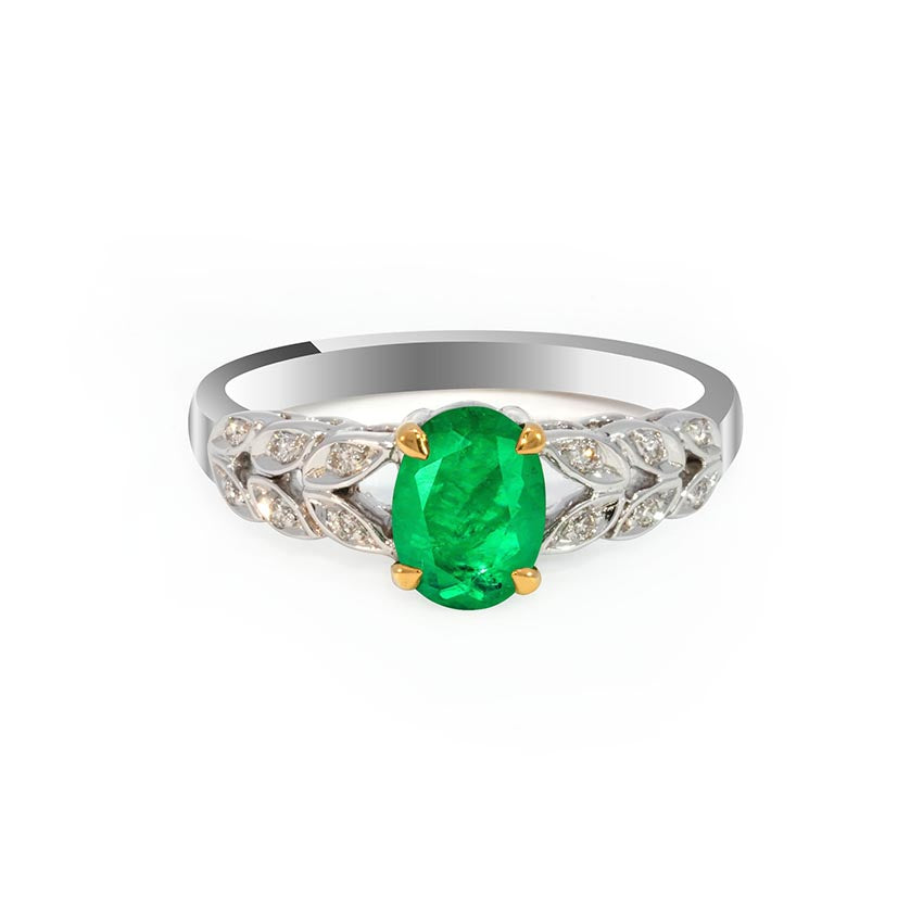 18K WHITE GOLD EMERALD RING