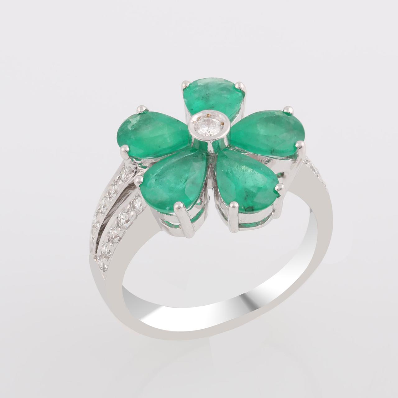 White Gold Emerald Constellation Ring