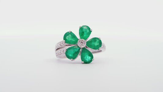 White Gold Emerald Constellation Ring